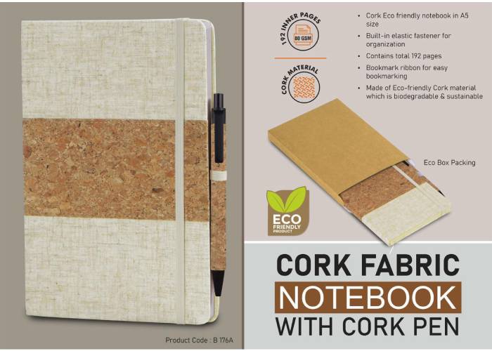 B176a – Cork fabric notebook with Cork Pen