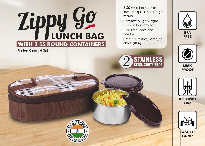 H363 – Zippy Go: Lunch bag with 2 SS round containers