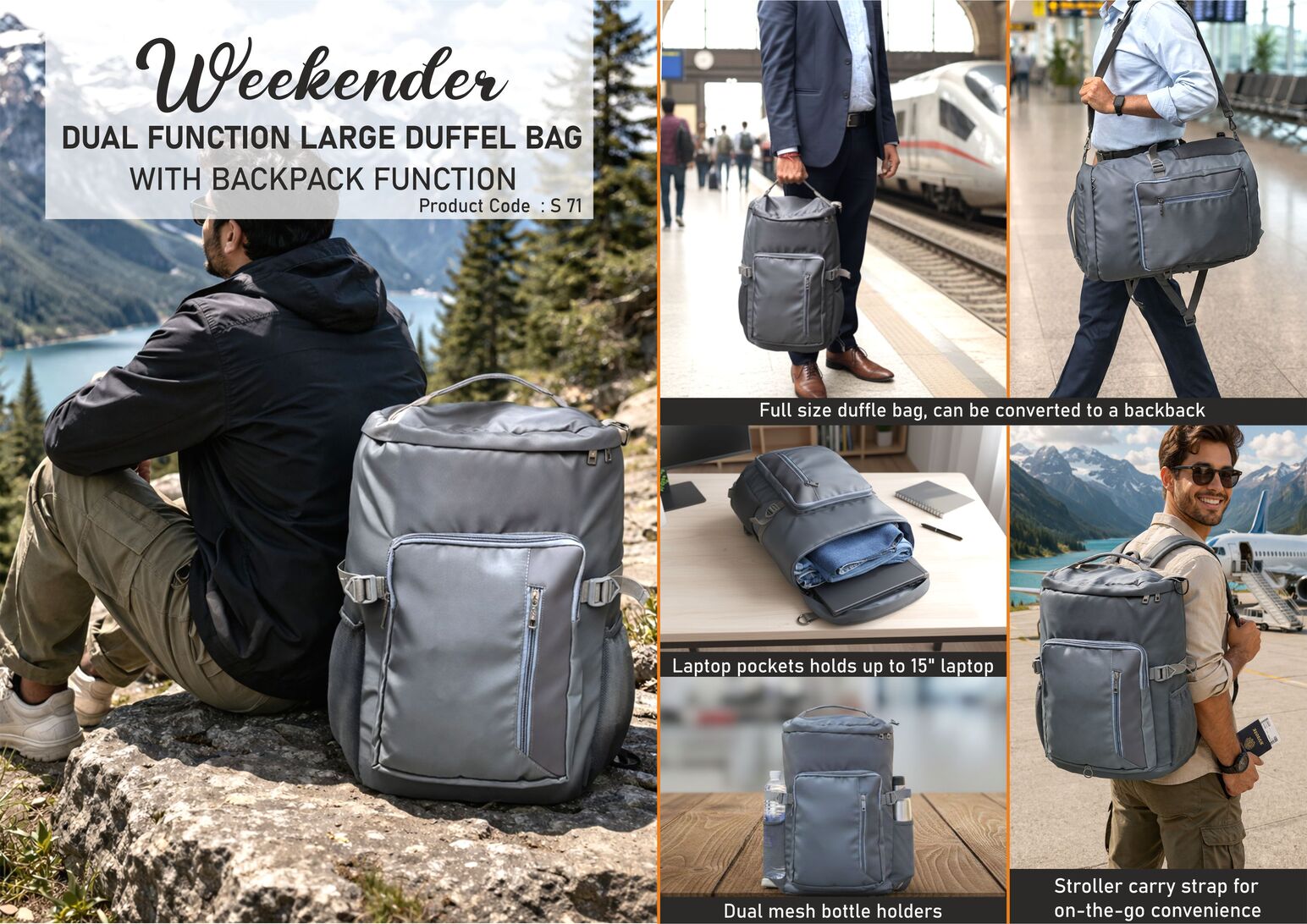 S71 – Weekender: Dual function Large Duffel Bag