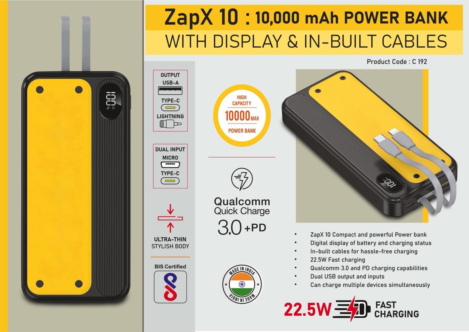 C192 – ZapX 10: 10,000 mAh Power bank