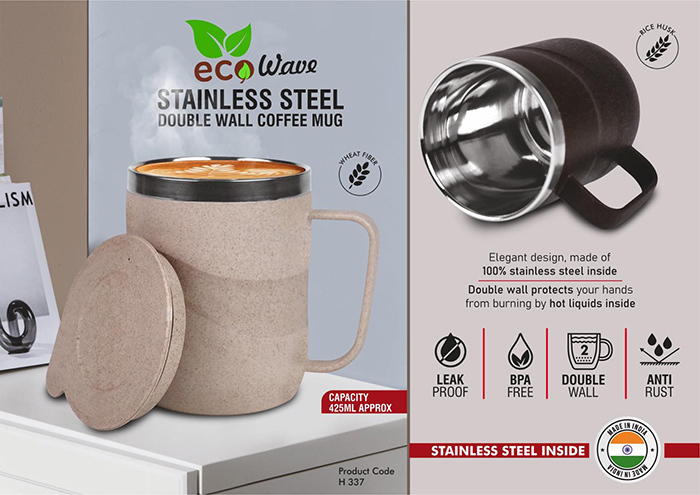 H337 – EcoWave: Stainless Steel Double wall Coffee mug