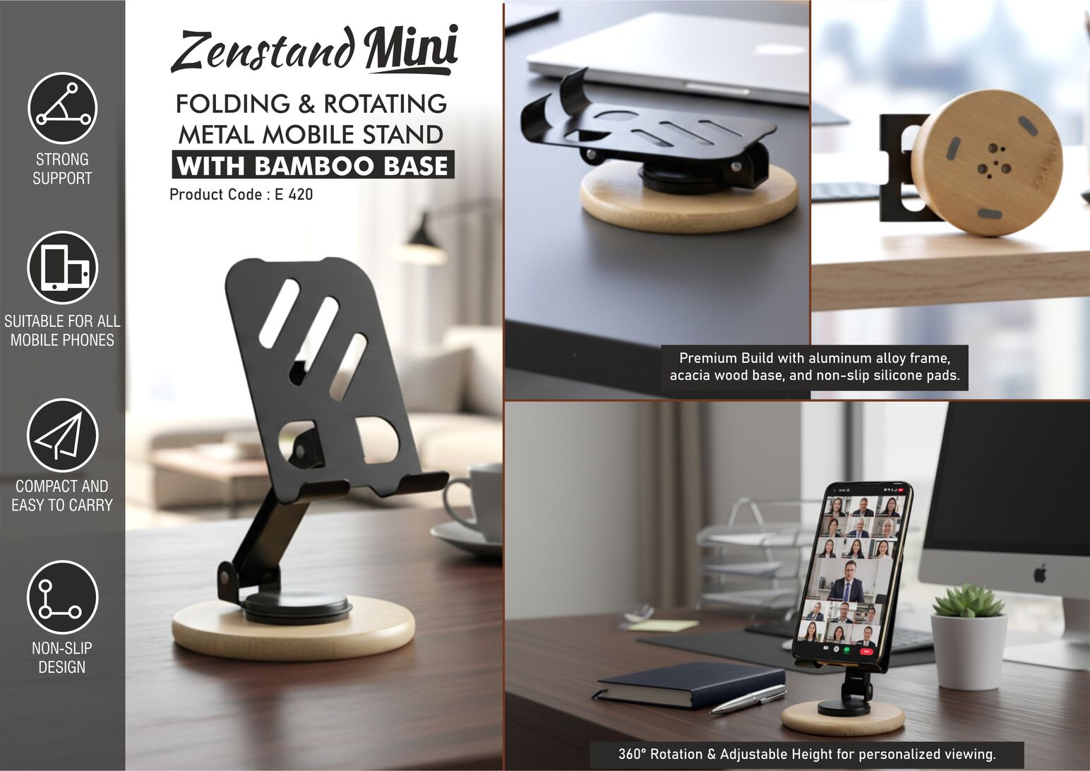 E420 – Folding & Rotating Metal Mobile Stand