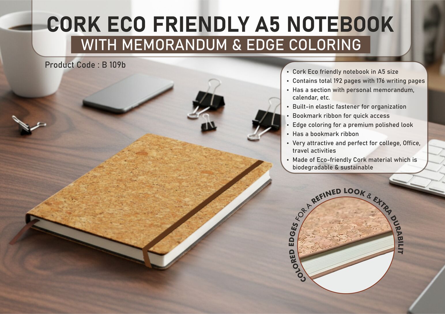 B109b – Cork Eco friendly A5 notebook