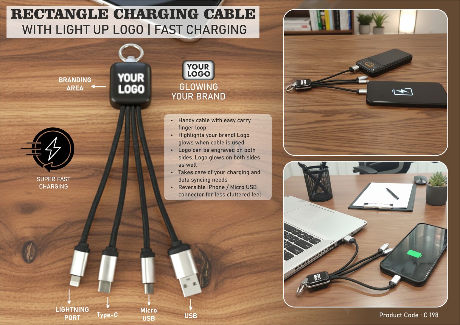 C198 – PowerGlow Rectangle Charging cable