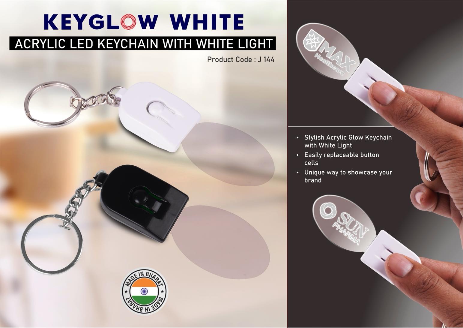 J144 – Keyglow White: Acrylic LED Keychain