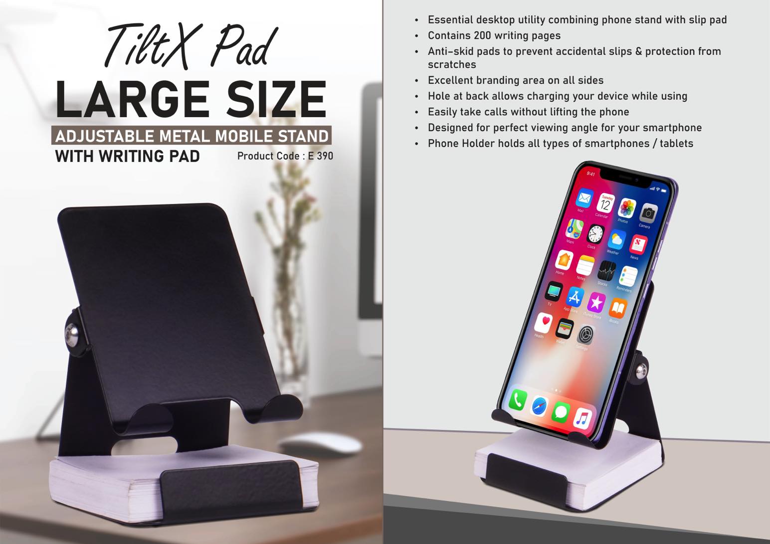 E390 – TiltX Pad: Large size Adjustable metal mobile stand