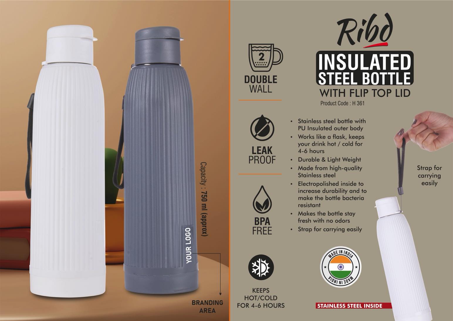 H361 – Ribd : Insulated Steel Bottle