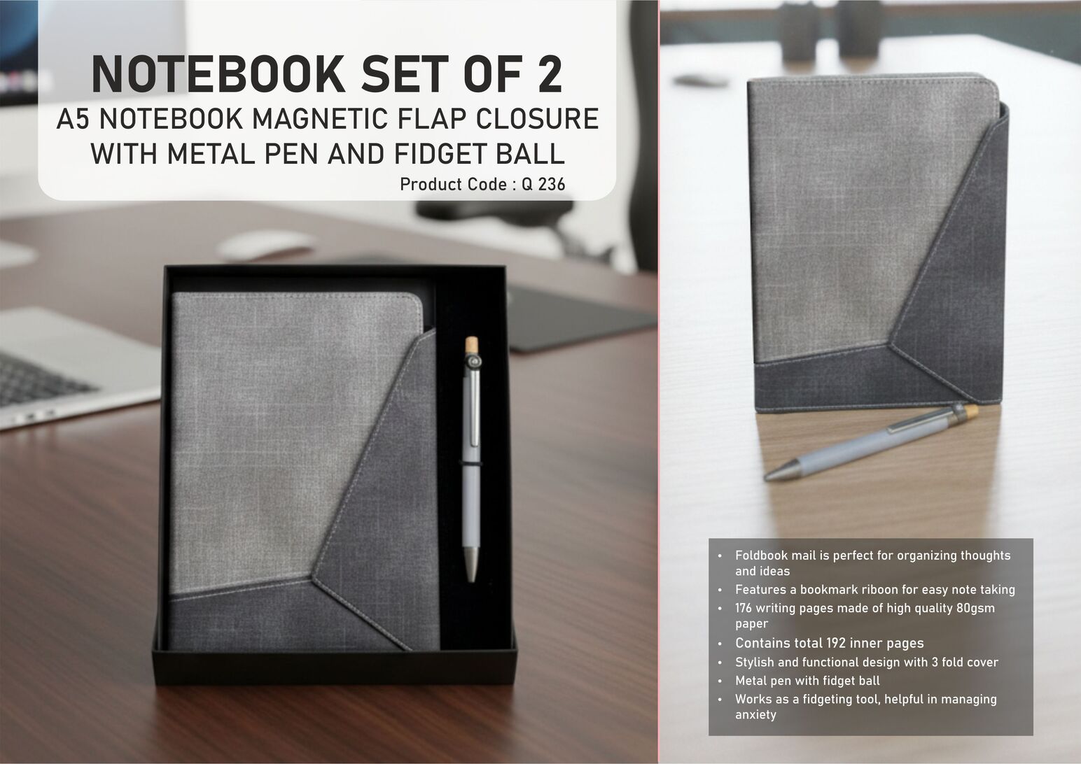 Q236 – Notebook Set of 2: Magnetic 3 Fold Mail Notebook