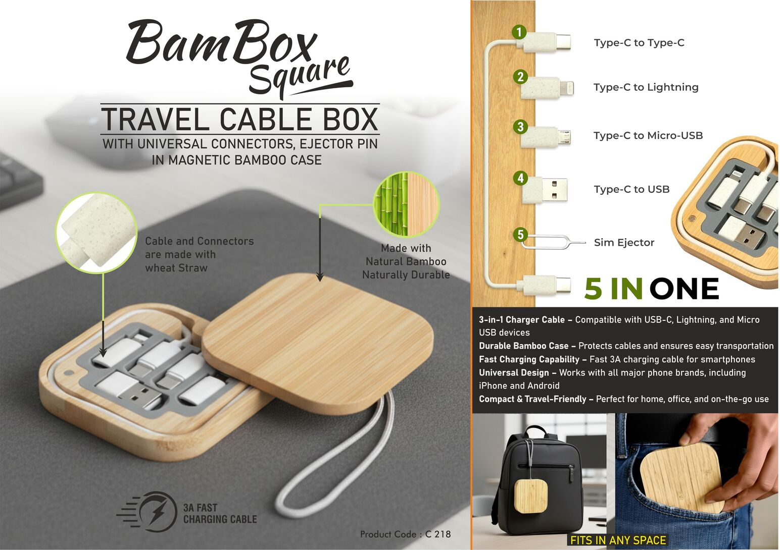 C218 – BamBox Square: Travel Cable box