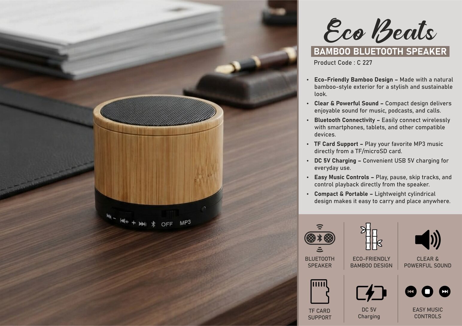 C227 – EcoBeats: Bamboo Bluetooth speaker