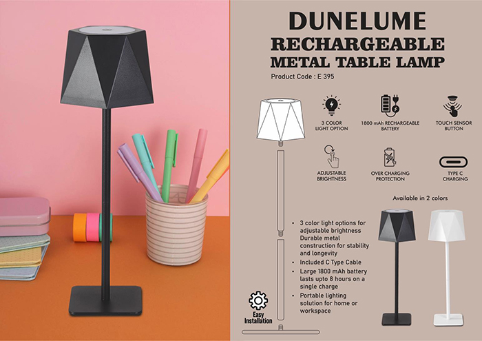 E395 – DuneLume: Rechargeable Metal Table Lamp