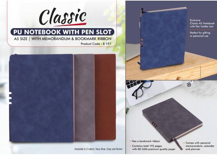 B197 – Classic PU notebook with Pen slot