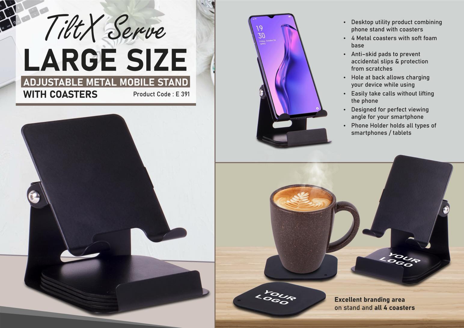 E391 – TiltX Serve: Large size Adjustable metal mobile stand