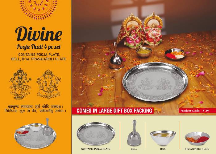 Z39 – Divine Pooja Thali 4 pc set | Contains Pooja Plate