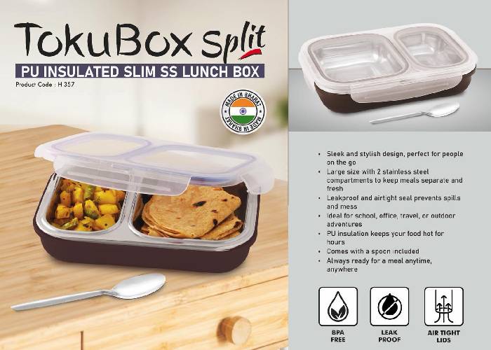 H357 – TokuBox Split: Slim Lunch box with SS inside